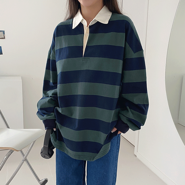 [오버핏/남녀공용] 카라 단가라 시보리 코튼 티셔츠 - 3color